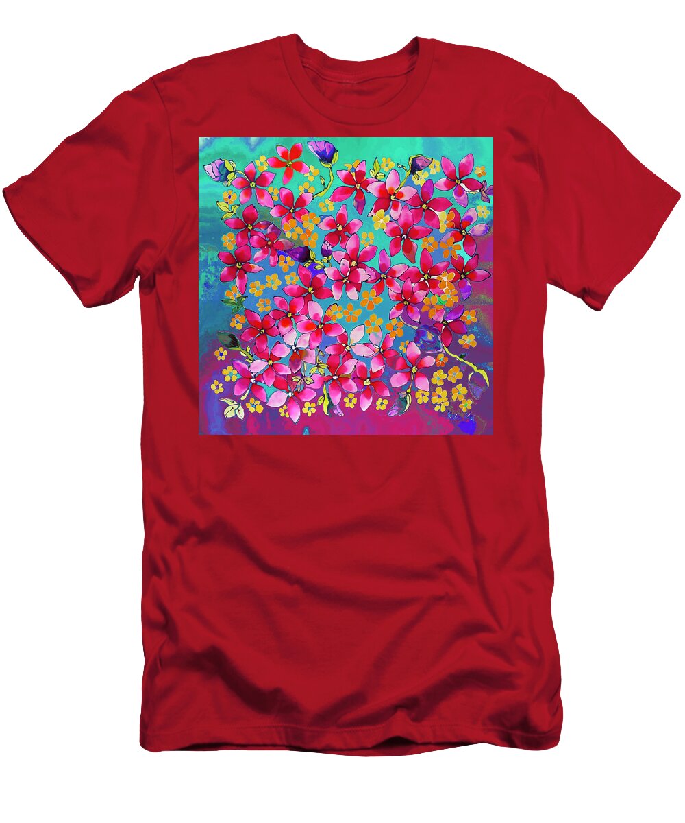 Karla Kay Art T-Shirt featuring the painting Pink magnolia on turquoise by Karla Kay Benjamin