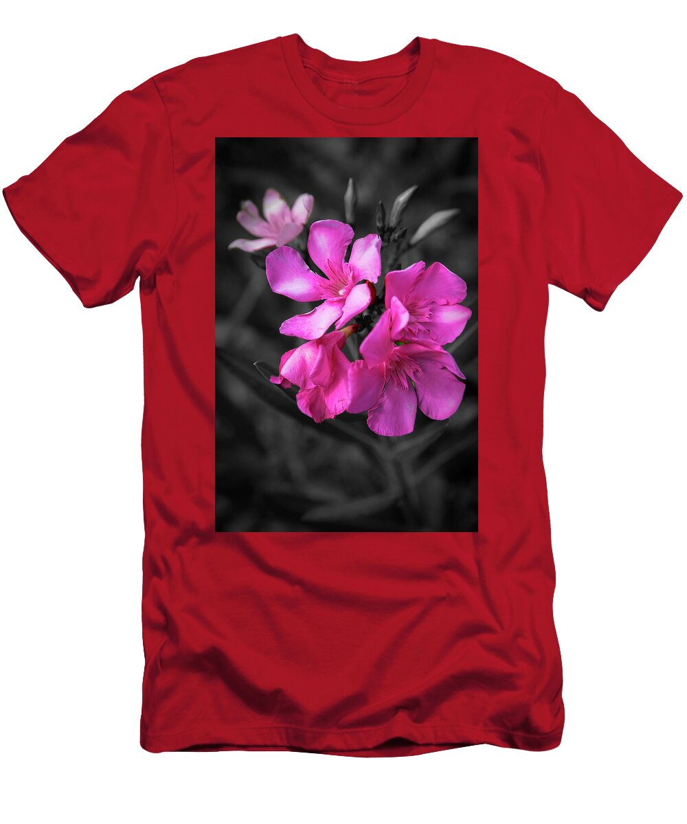 Nicola Nobile T-Shirt featuring the photograph Pink Nerium Oleander 2 in Selective Colour by Nicola Nobile