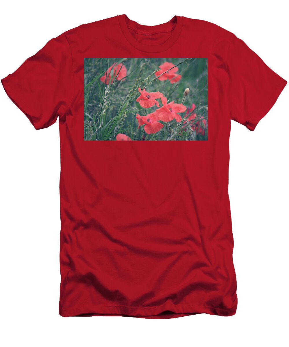 Poppies T-Shirt featuring the photograph Poppies in a field by Andrew Lalchan