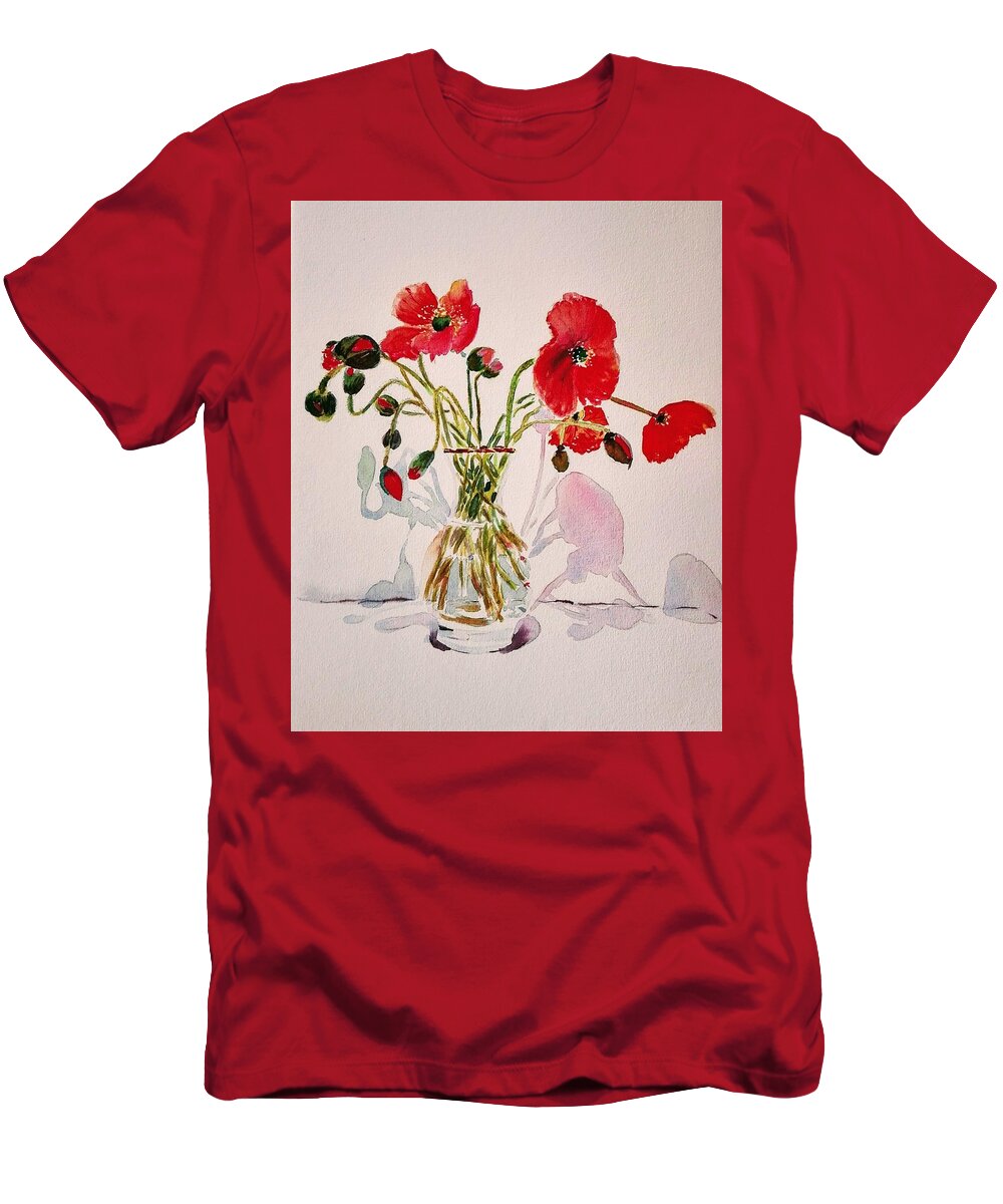 Flowers T-Shirt featuring the painting Poppy Vase by Sandie Croft