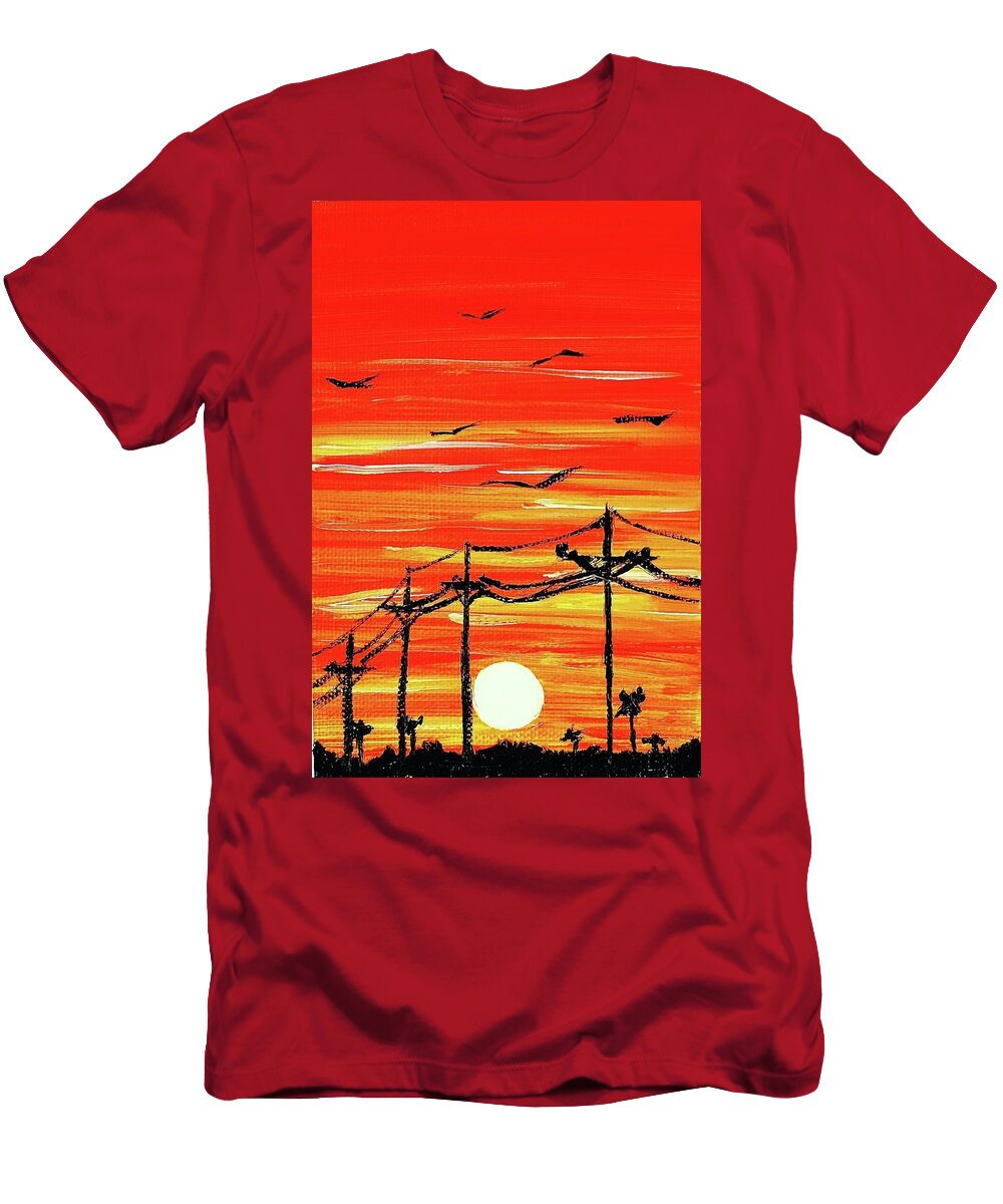  T-Shirt featuring the painting Power Lines by Amy Kuenzie