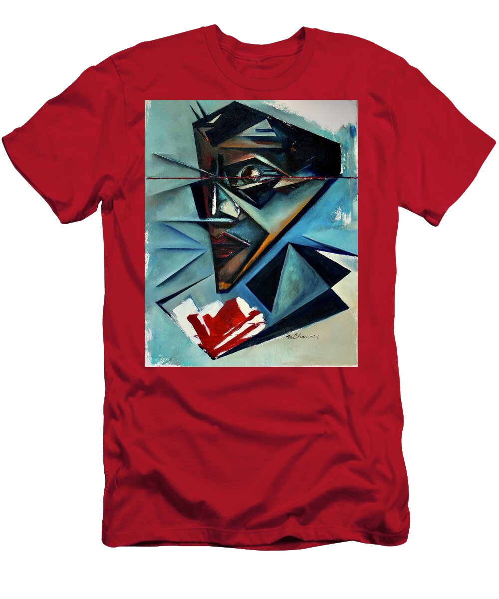 James Baldwin T-Shirt featuring the painting Pronounce The See / A Portrait of James Baldwin by Martel Chapman
