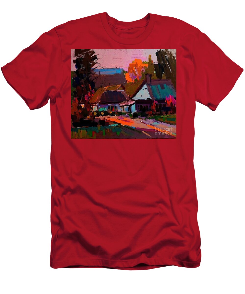 Original Oil Painting T-Shirt featuring the painting Quiet Evening Painting original oil painting Handmade Original painting wall art Art for sale online art gallery impressionism easy home decor art Landscape Oil Painting Small Size Painting one of a by N Akkash