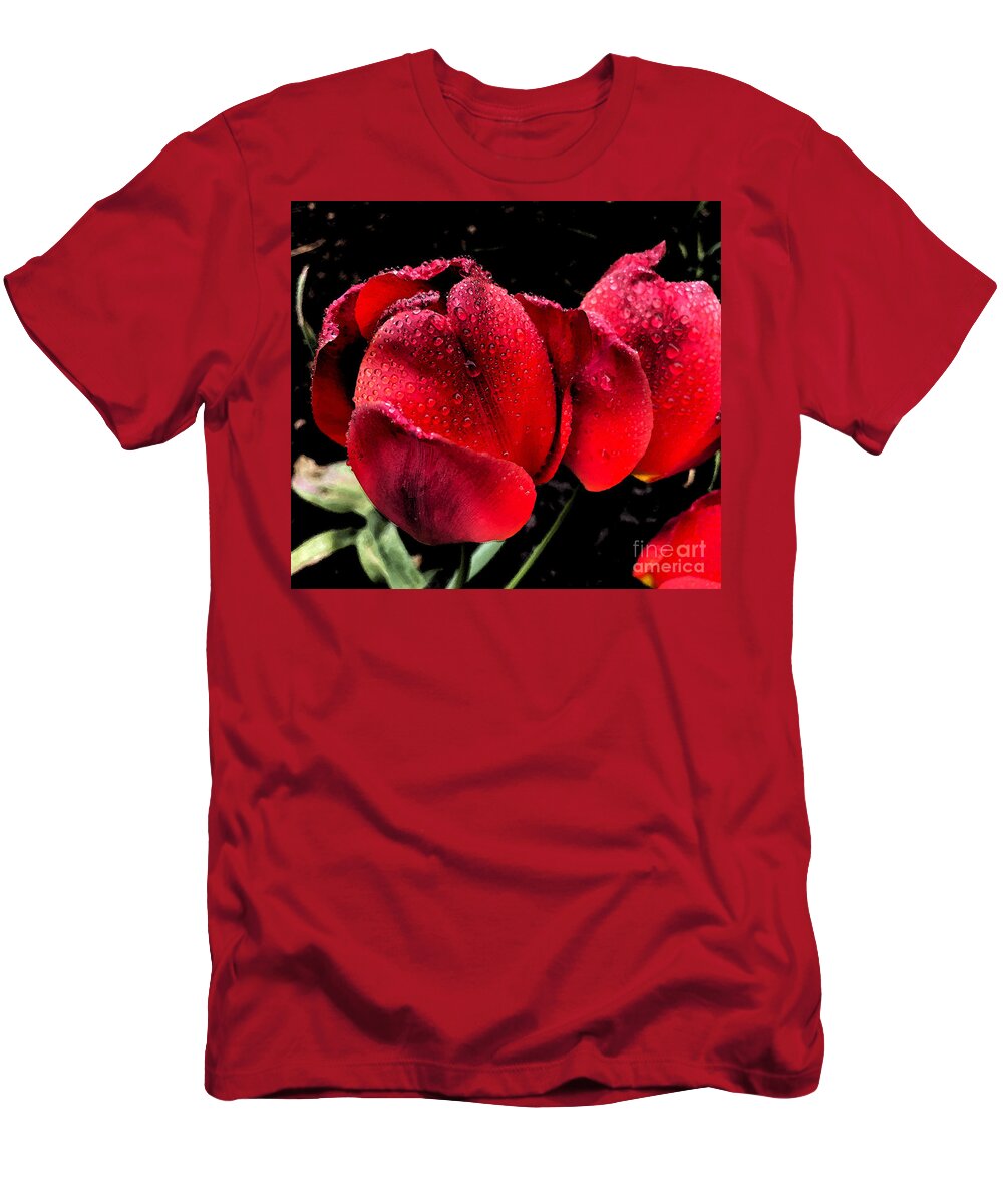 Tulips T-Shirt featuring the photograph Raindrops on Tulips by Jeanette French
