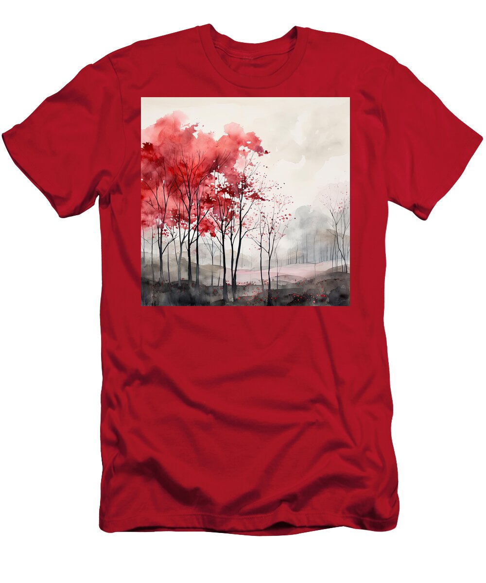 Red And Gray T-Shirt featuring the painting Red and Gray Hues by Lourry Legarde