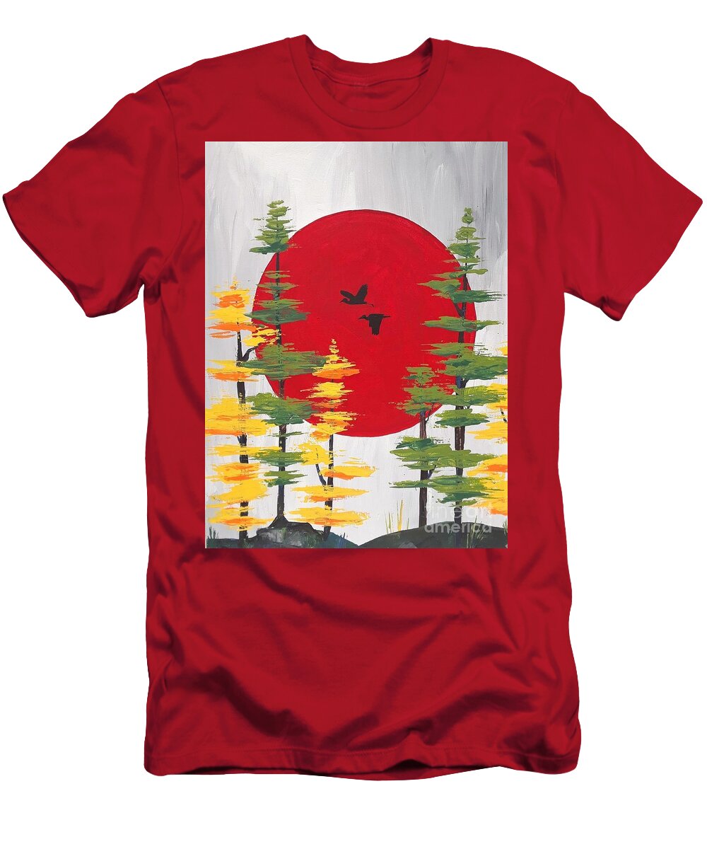 Red T-Shirt featuring the painting Red Dawn by April Reilly