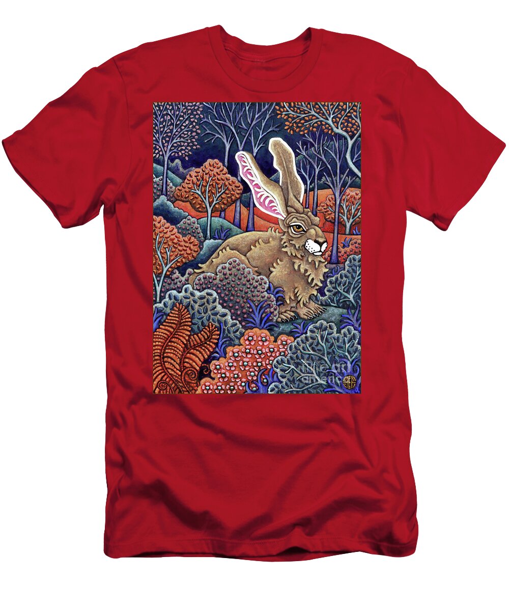 Hare T-Shirt featuring the painting Red Fern Ridge by Amy E Fraser
