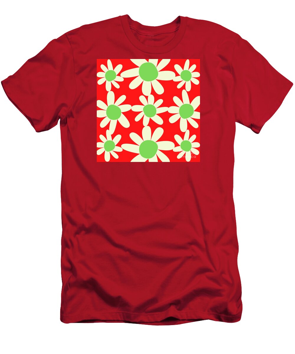 Red T-Shirt featuring the digital art Red Floral Holiday Pattern Design by Christie Olstad