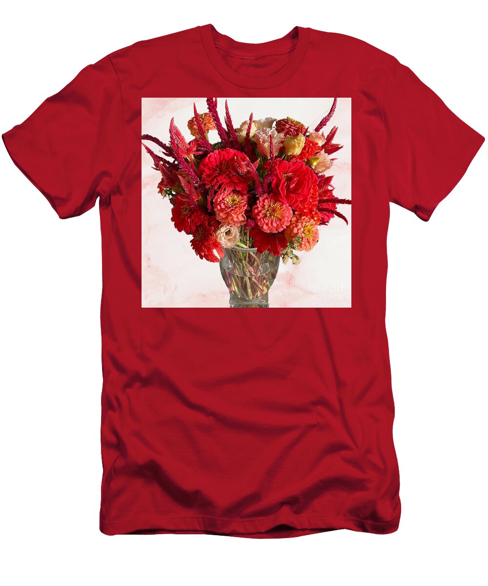 Red Flowers In Vase T-Shirt featuring the photograph Red Flowers in Vase by Carol Groenen
