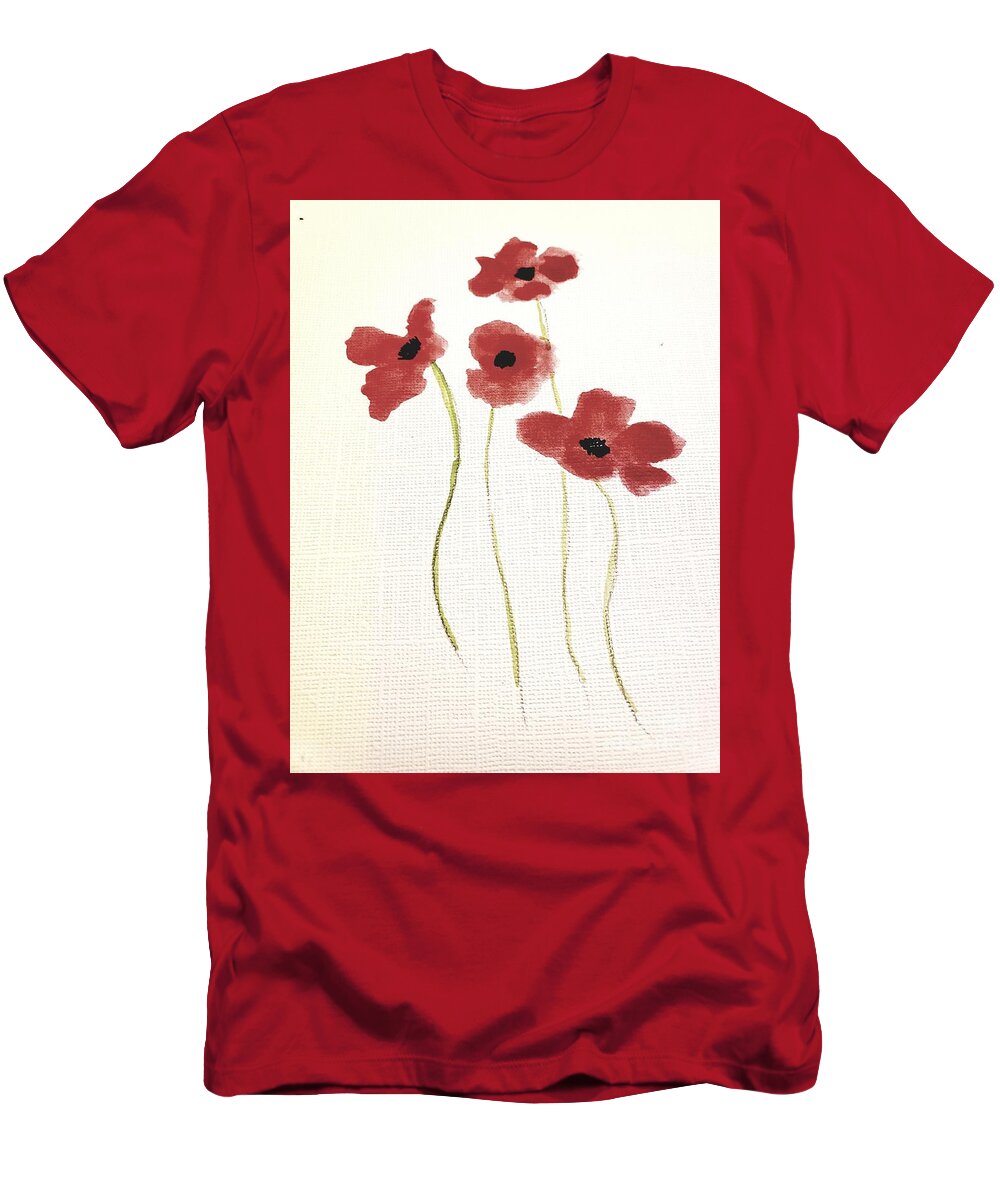 T-Shirt featuring the painting Red Flowers by Margaret Welsh Willowsilk