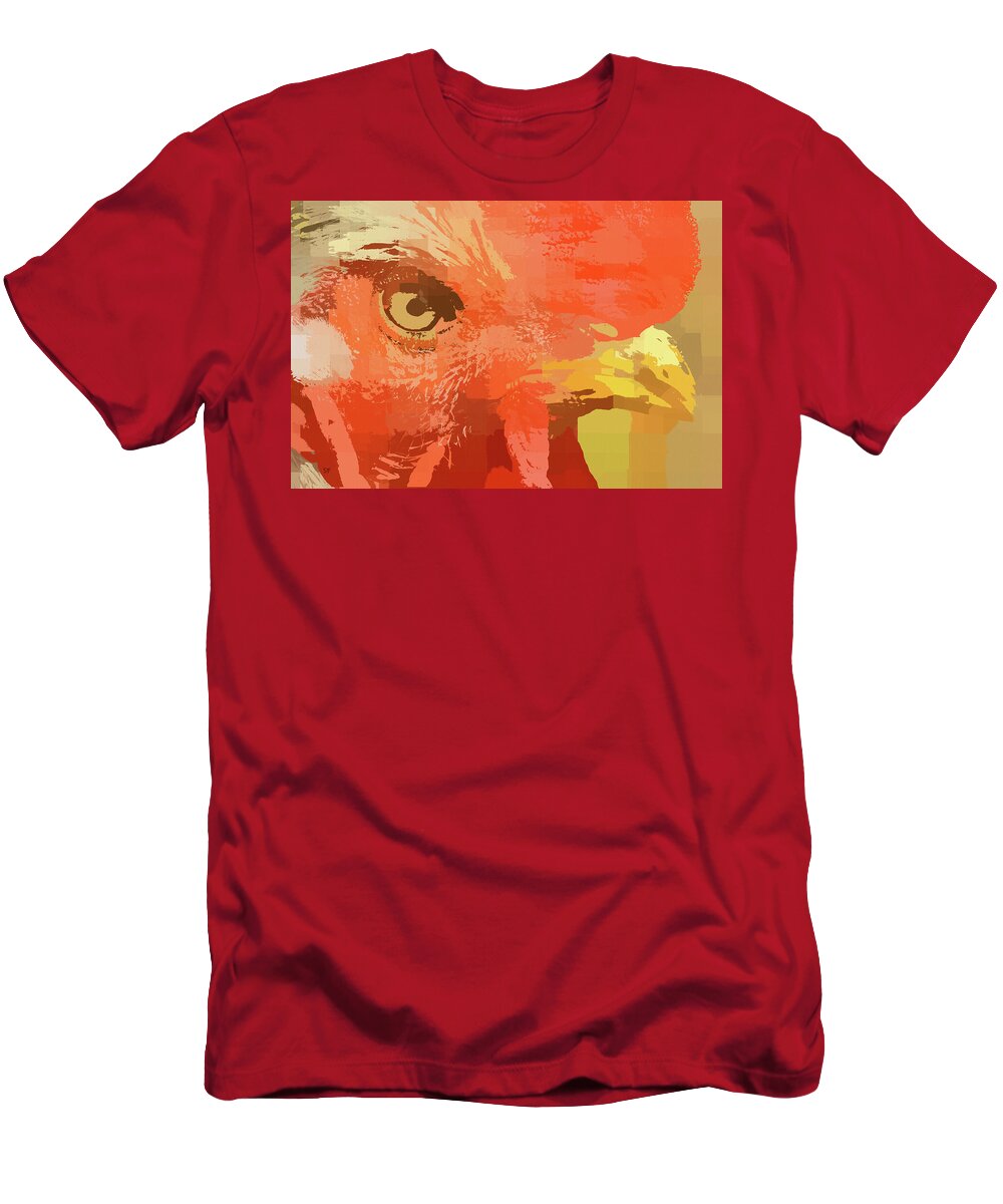 Red T-Shirt featuring the digital art Red Rooster in Abstract by Shelli Fitzpatrick