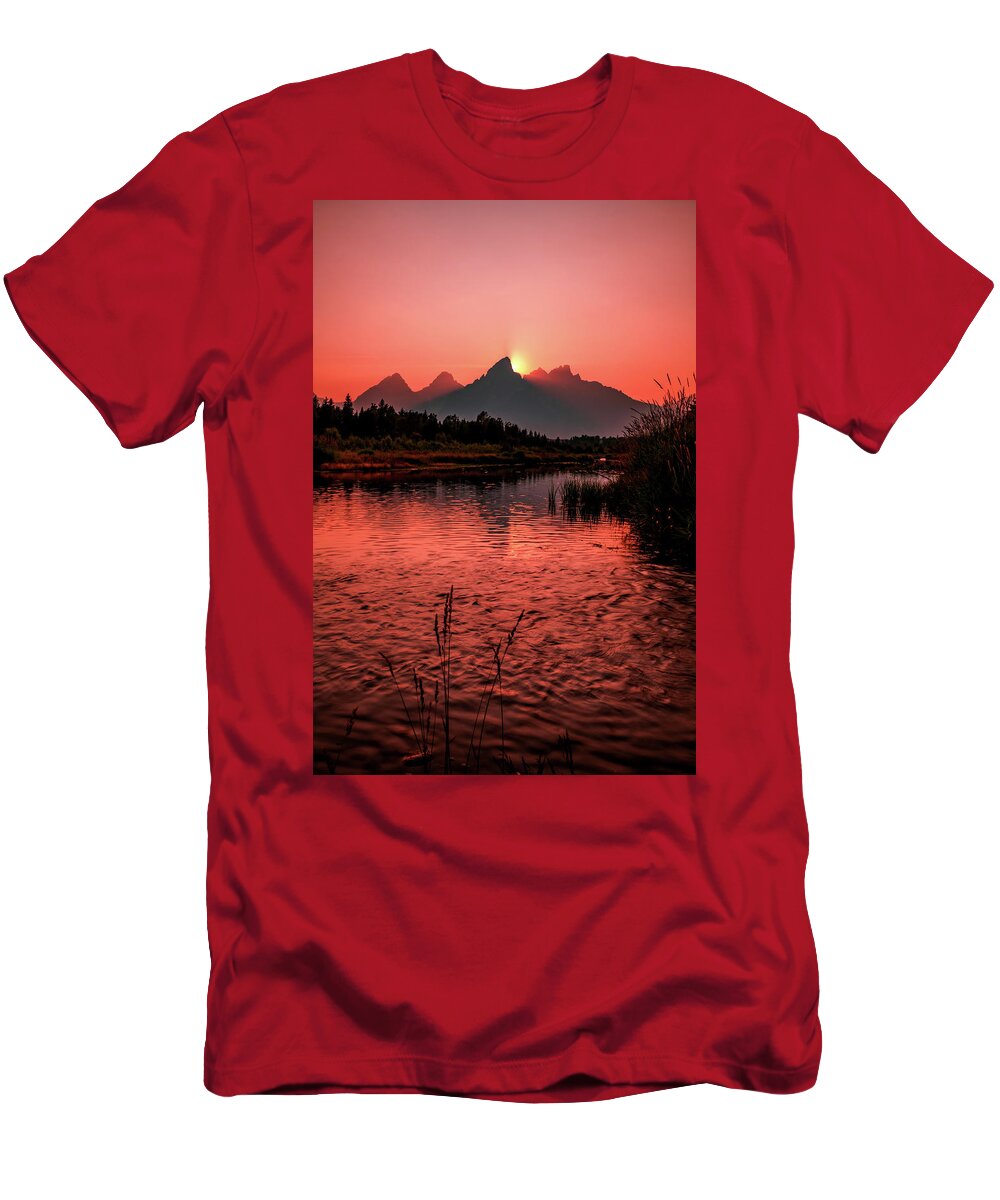 Teton Mountains T-Shirt featuring the photograph Red Teton Sunset by Gregory Ballos