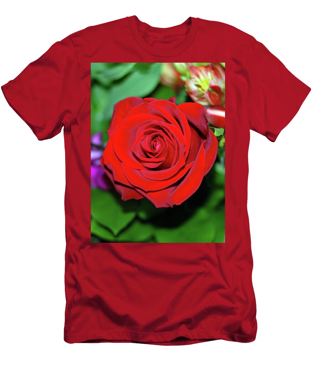 Red Rose T-Shirt featuring the photograph Red Velvet Rose by Connie Fox