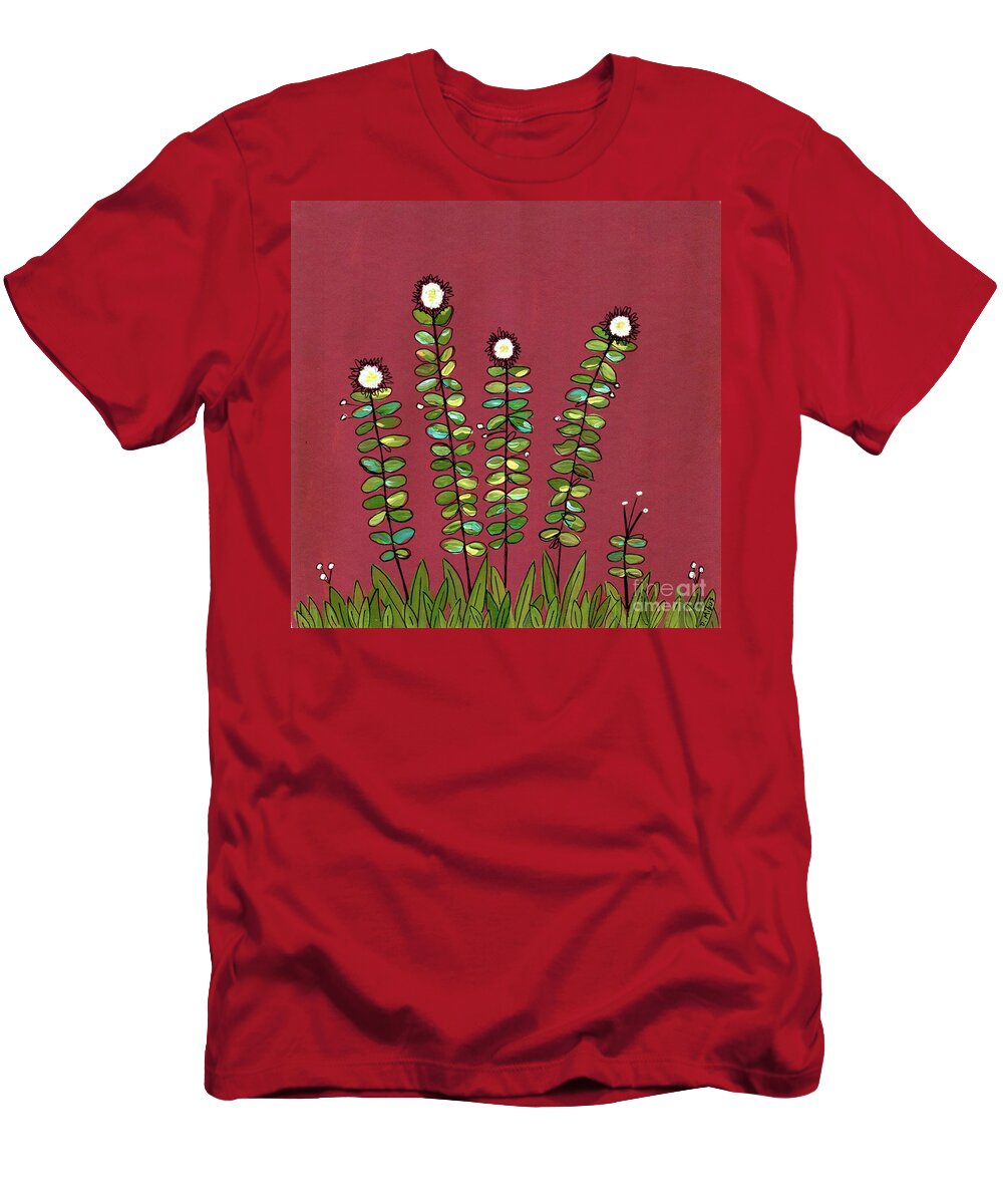 Retro Flowers T-Shirt featuring the painting Retro Flower Garden by Donna Mibus