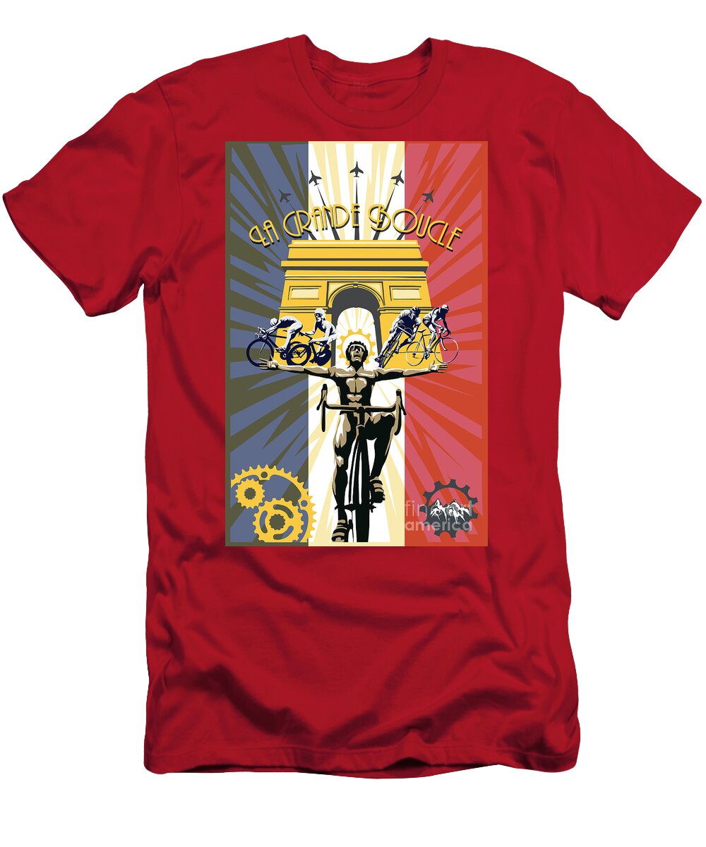 Tour De France T-Shirt featuring the painting retro Tour de France Arc de Triomphe by Sassan Filsoof