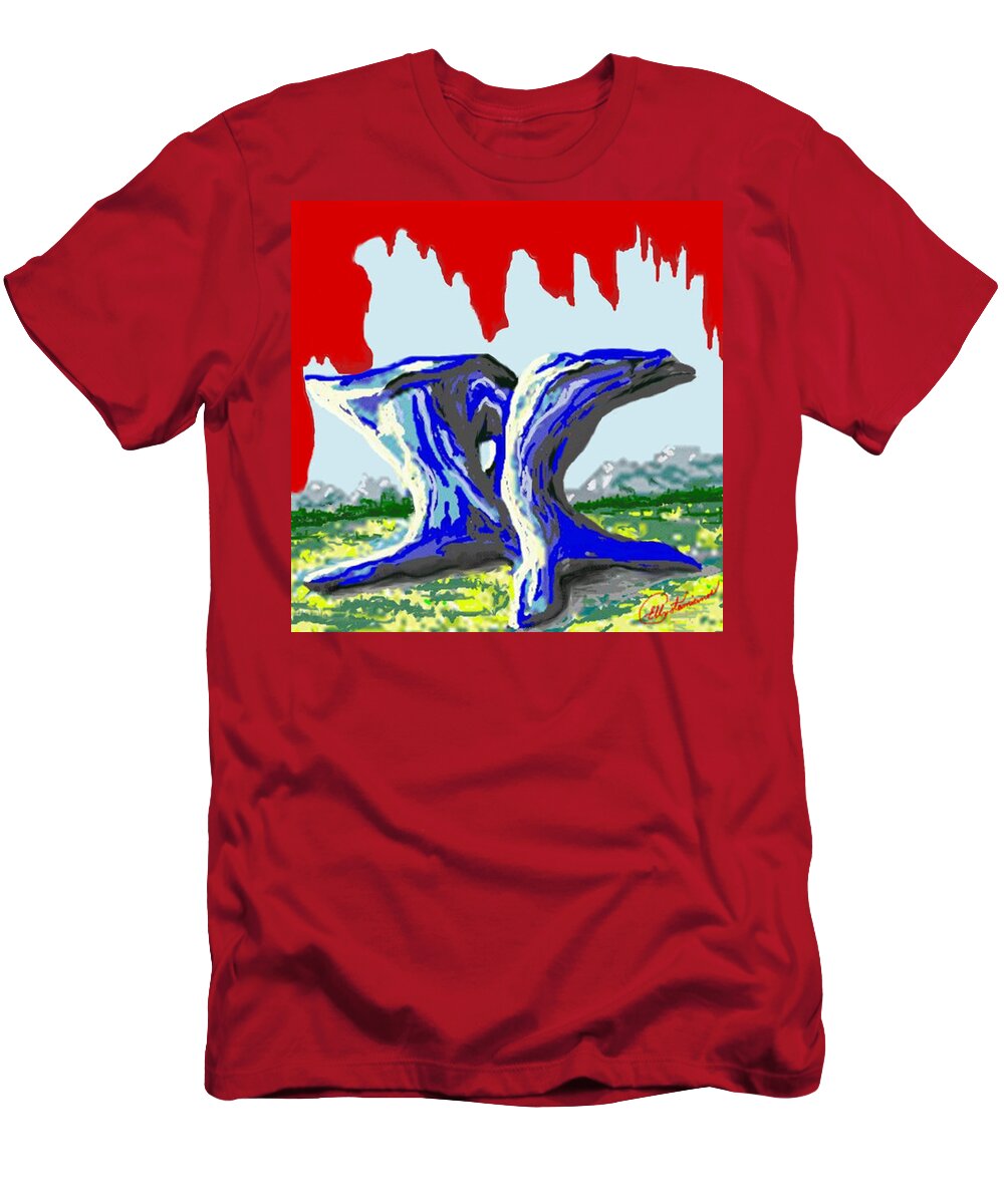 Rocks T-Shirt featuring the painting Rock Formations by Elly Potamianos