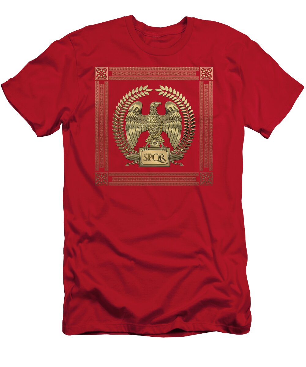 ‘treasures Of Rome’ Collection By Serge Averbukh T-Shirt featuring the digital art Roman Empire - Gold Imperial Eagle over Red Velvet by Serge Averbukh
