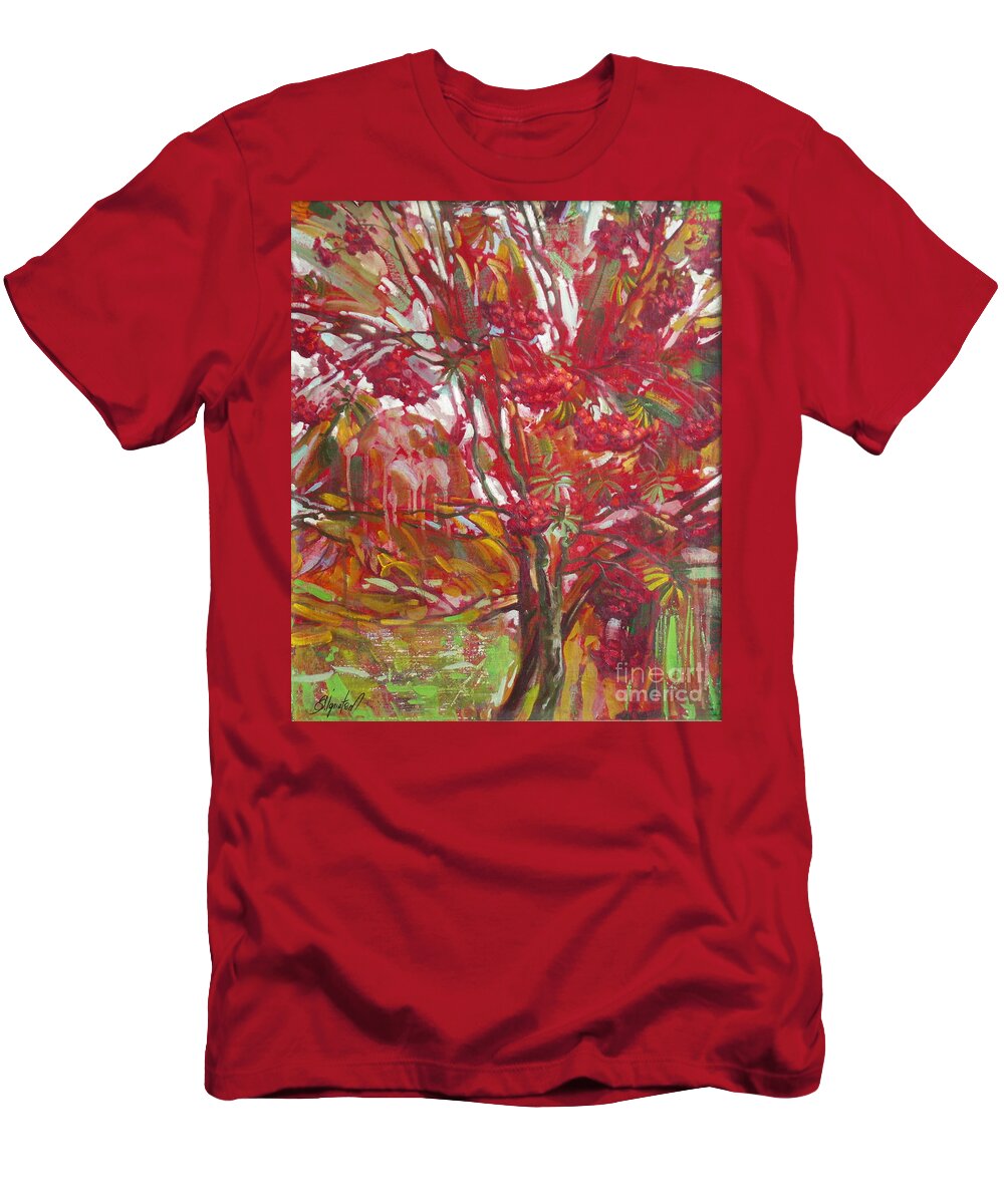 Oil T-Shirt featuring the painting Rowan tree by Sergey Ignatenko