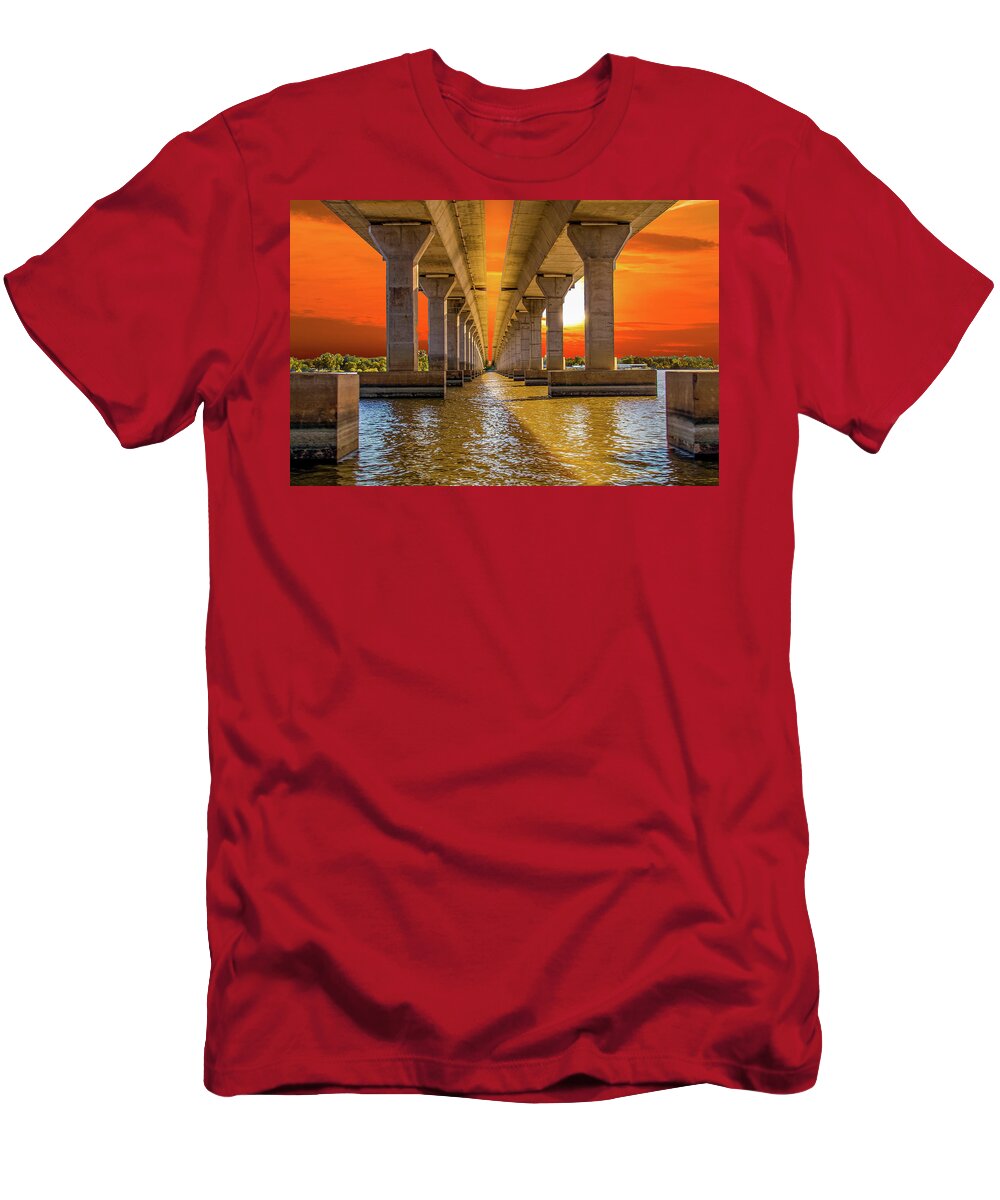 Sailboat Bridge T-Shirt featuring the photograph Sailboat Bridge at Sunset by David Wagenblatt