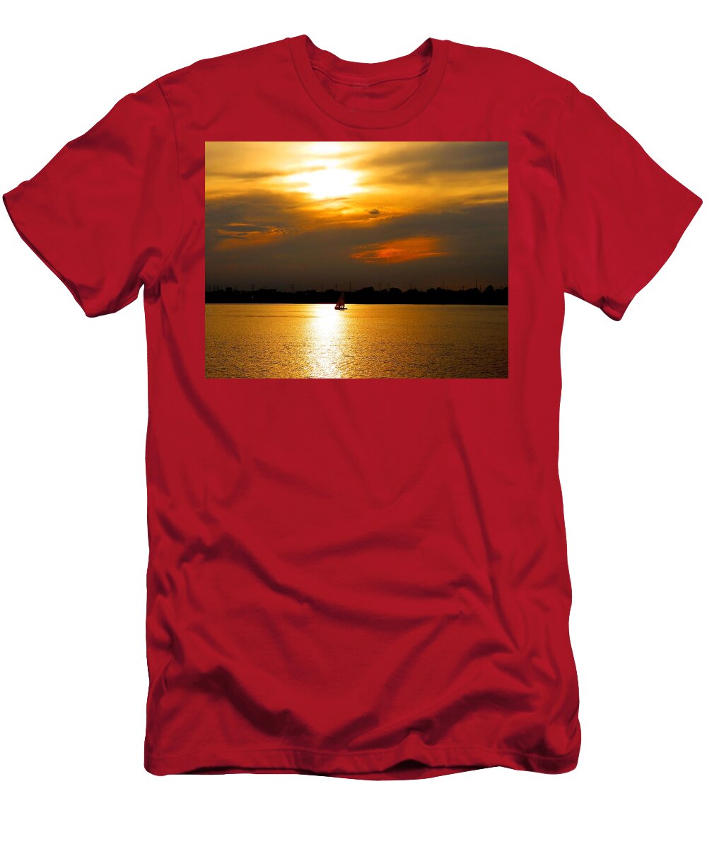Sailboat T-Shirt featuring the photograph Sailing Into the Sunset by Linda Stern