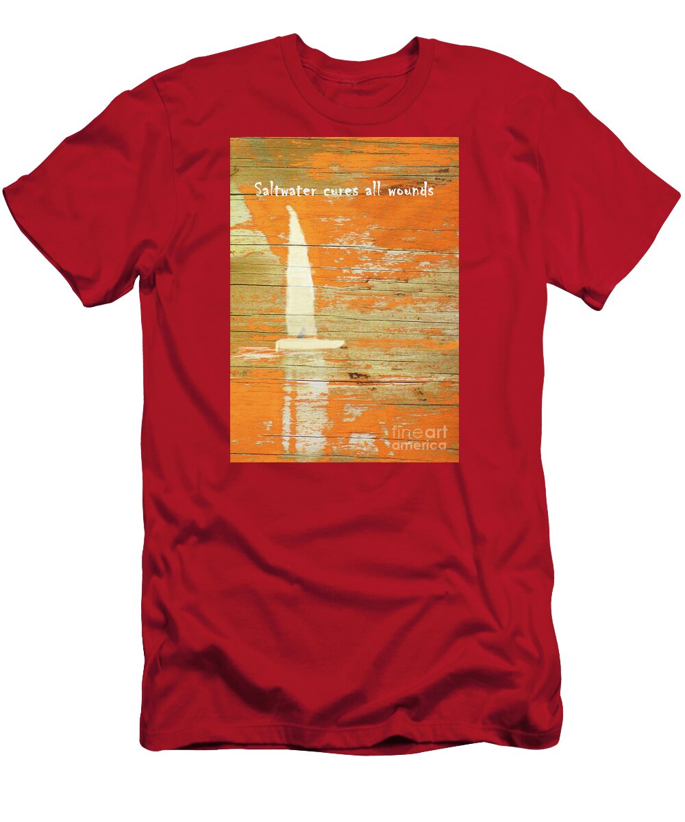 Abstract T-Shirt featuring the painting Saltwater Cures All Wounds Poster- Sailing Orange Seas by Sharon Williams Eng