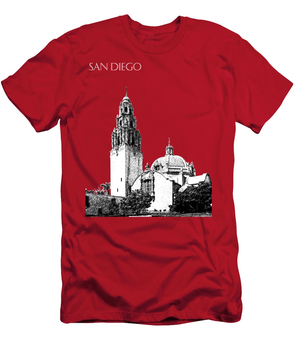 Architecture T-Shirt featuring the digital art San Diego Skyline Balboa Park - Salmon by DB Artist