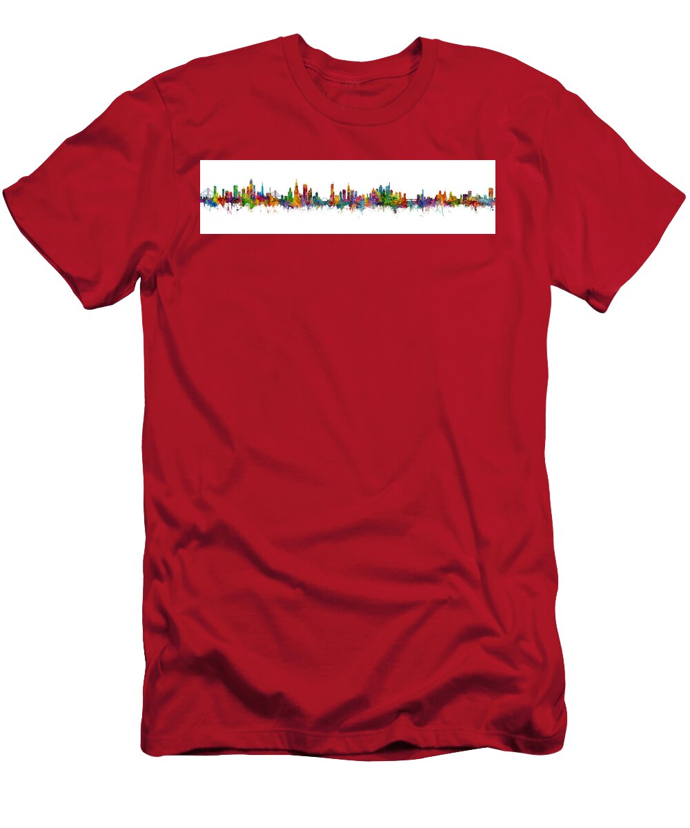 Buffalo T-Shirt featuring the digital art San Francisco, Chicago, Philadelphia and Buffalo Skylines Mashup by Michael Tompsett