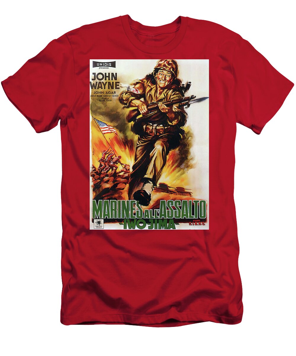 Sands T-Shirt featuring the mixed media ''Sands of Iwo Jima'', with John Wayne, 1950 #2 by Movie World Posters