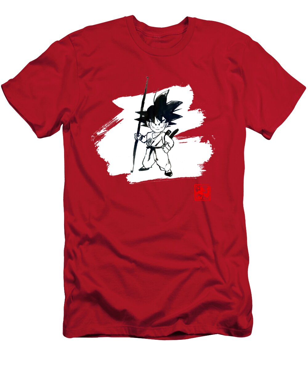 Sangoku T-Shirt featuring the drawing Sangoku Red by Pechane Sumie