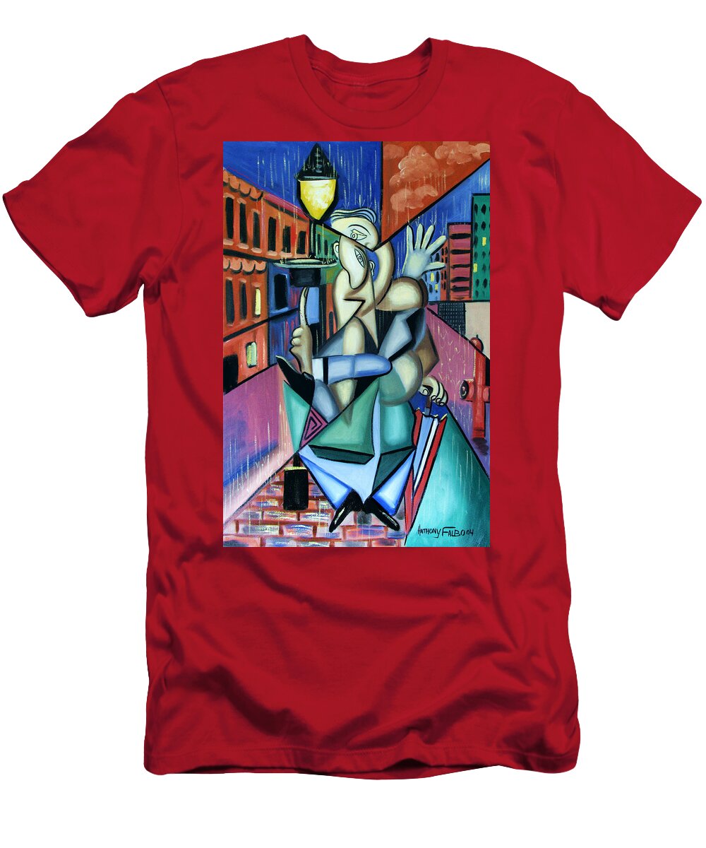 Singing In The Rain T-Shirt featuring the painting Singing In The Rain by Anthony Falbo