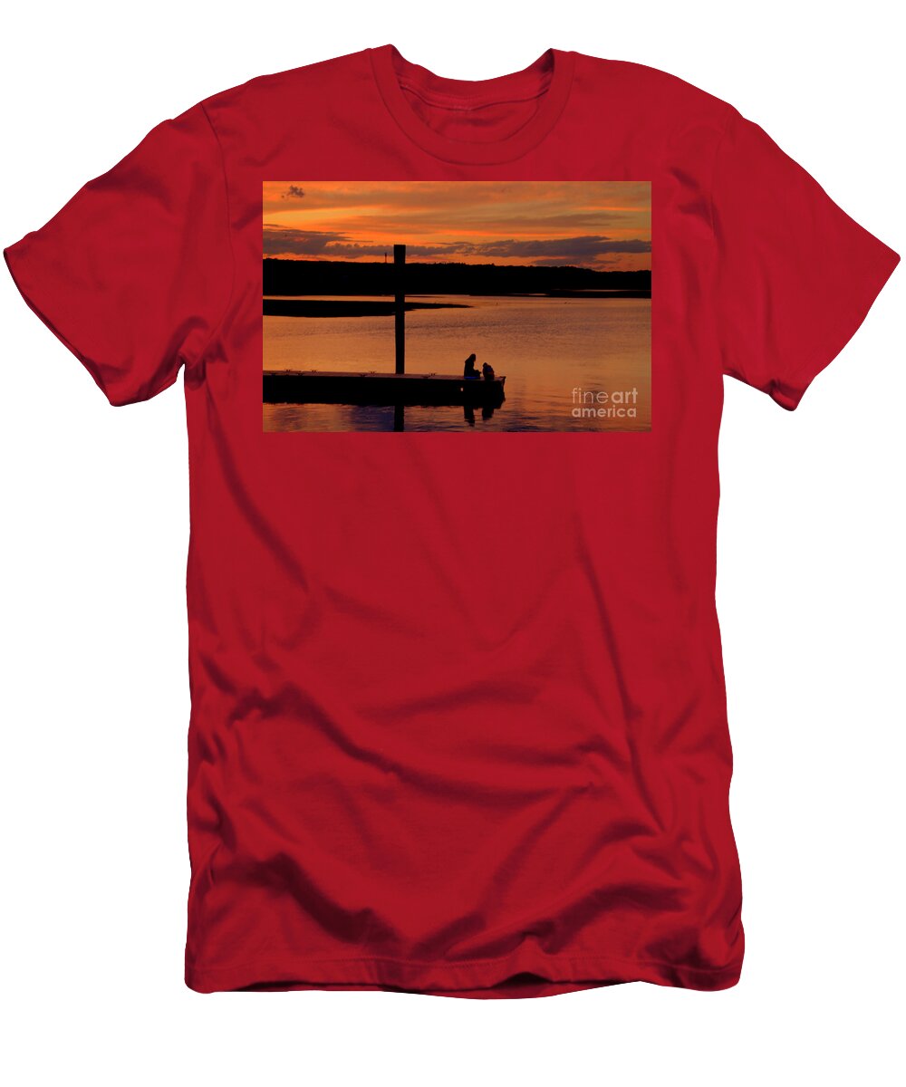Sunset T-Shirt featuring the photograph Sitting on the Dock at sunset by Lennie Malvone