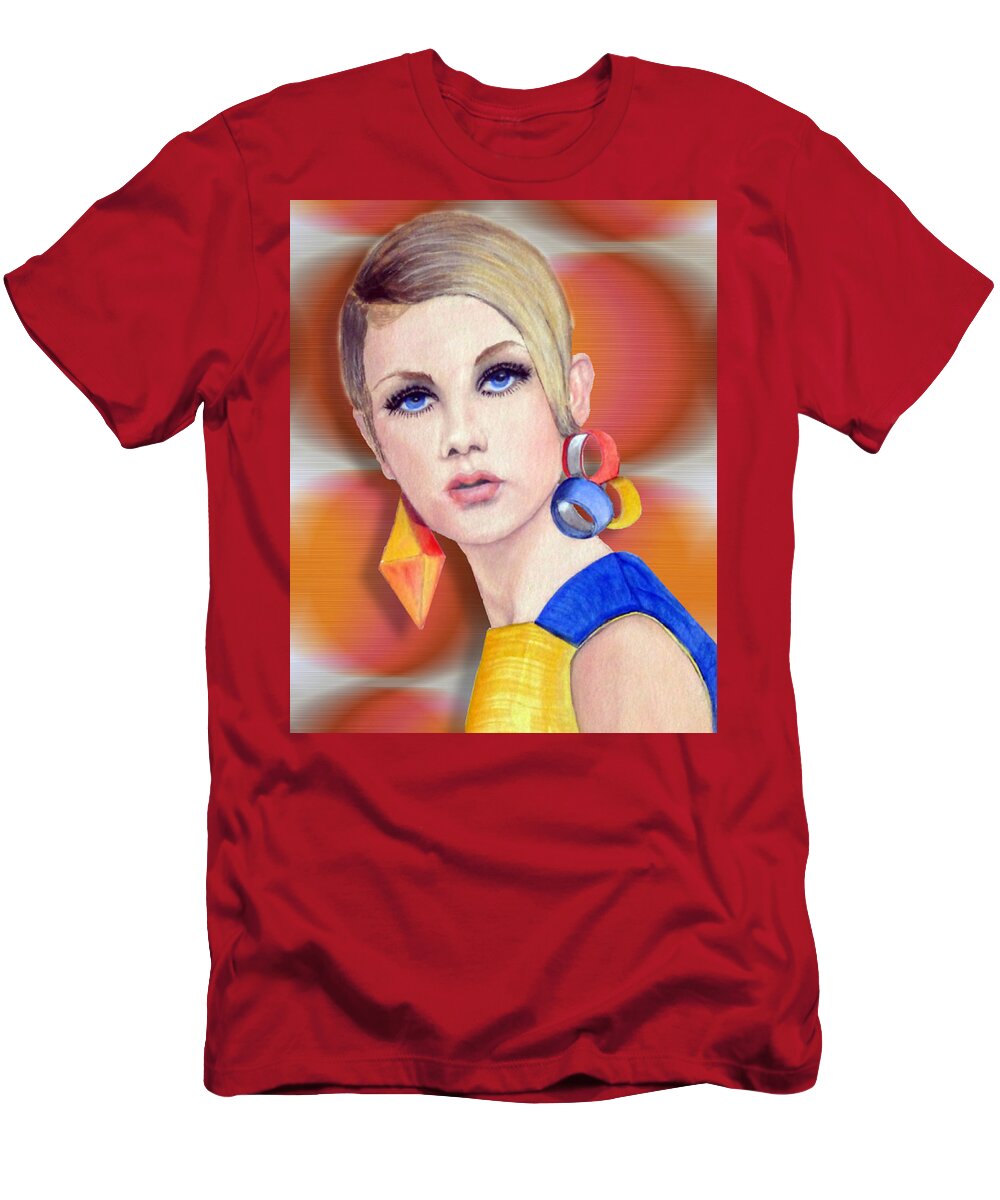 Fashion T-Shirt featuring the mixed media Sixties Retro Twiggy by Kelly Mills