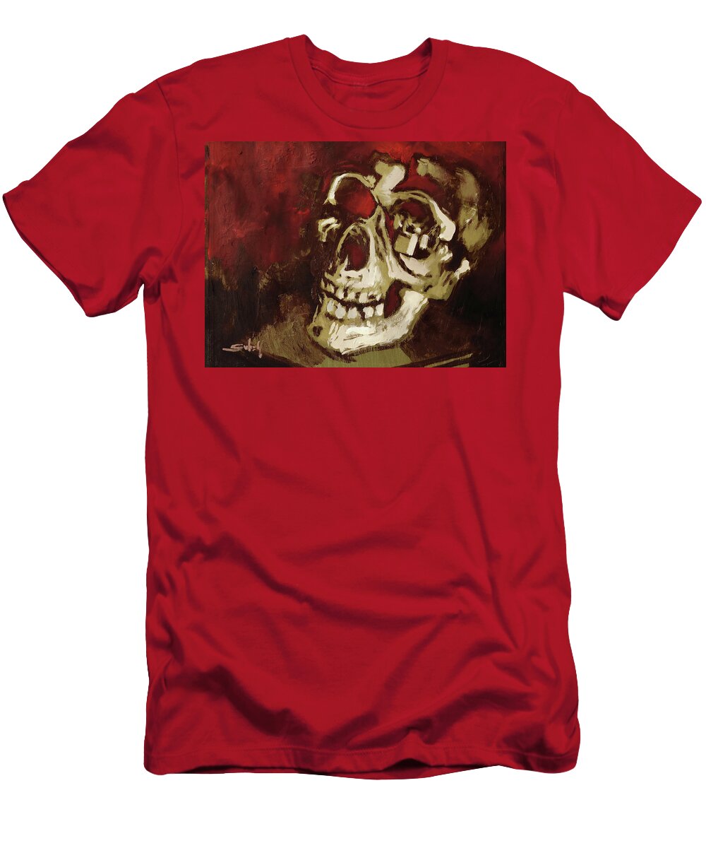 Skull T-Shirt featuring the painting Skull in Red Shade by Sv Bell