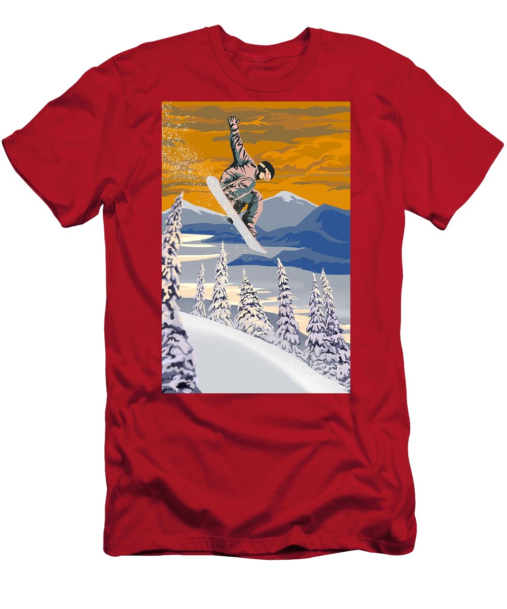 Snowboard T-Shirt featuring the painting Snowboarder Air by Sassan Filsoof