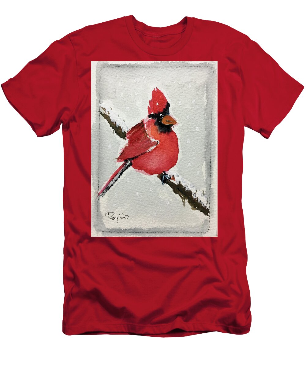 Grand Tit T-Shirt featuring the painting Snowy Cardinal by Roxy Rich