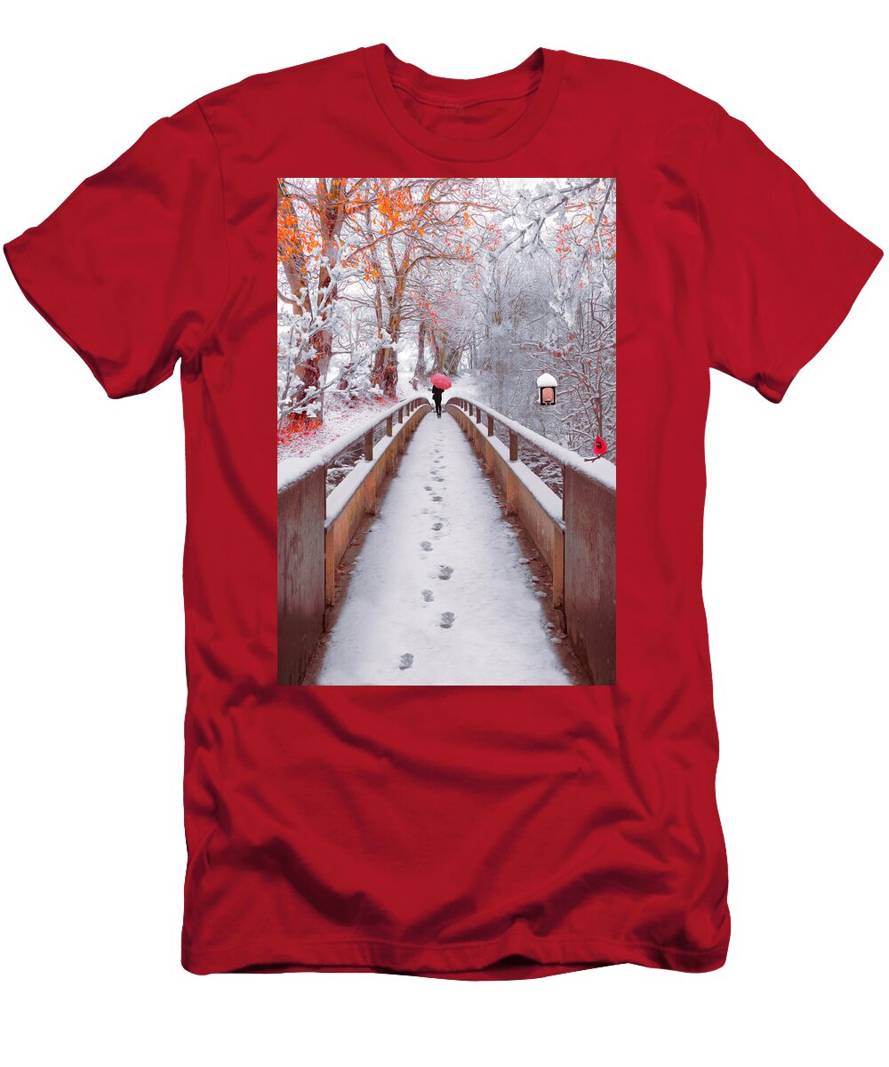 Carolina T-Shirt featuring the photograph Snowy Walk Painting by Debra and Dave Vanderlaan