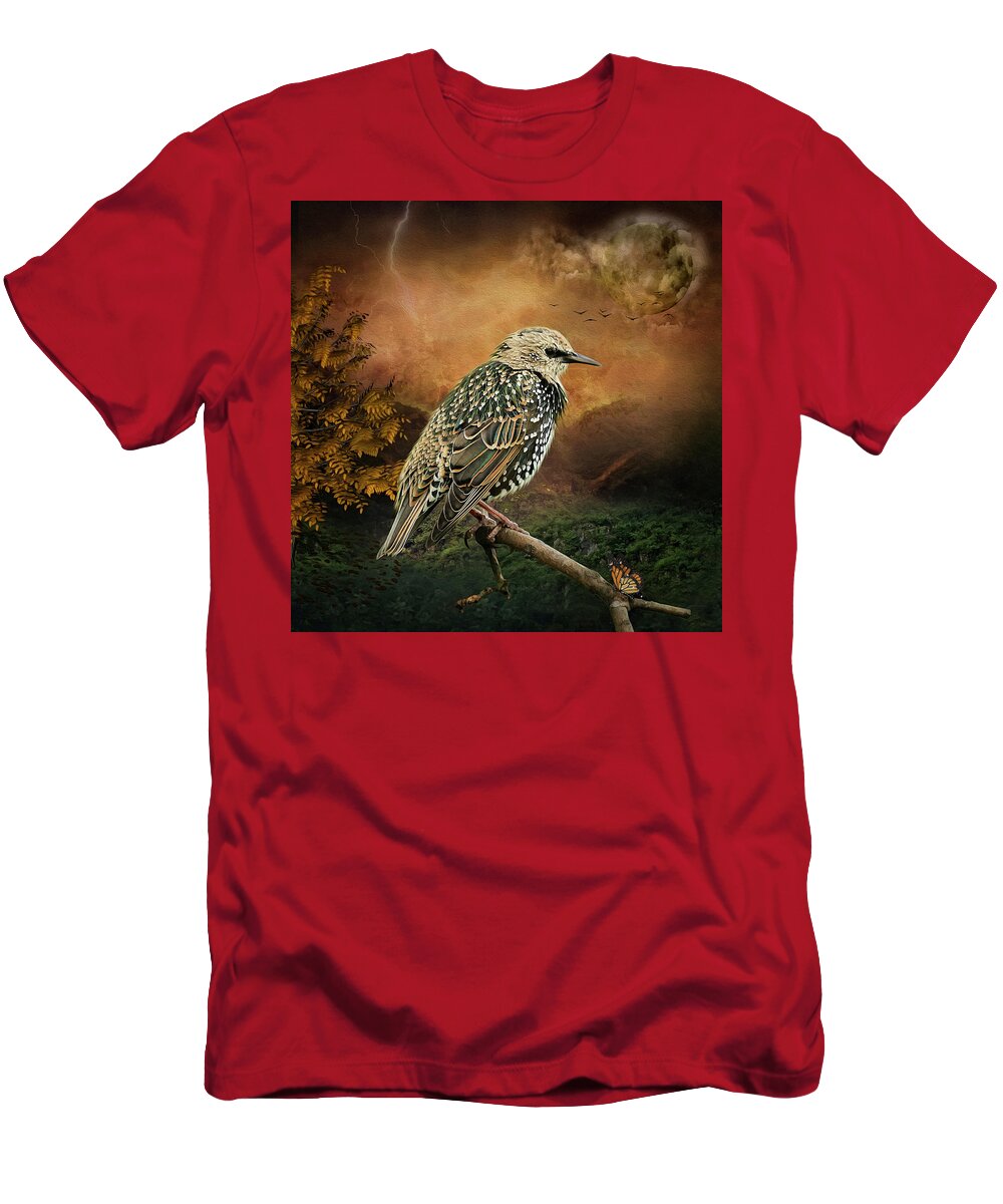 Starling T-Shirt featuring the digital art Starling by Maggy Pease