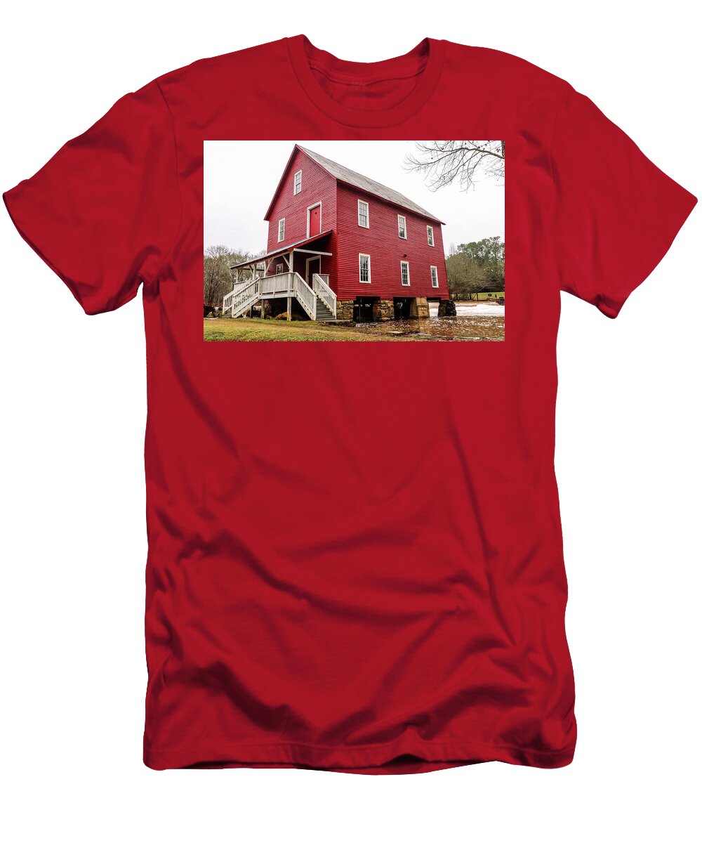 Historic T-Shirt featuring the digital art Starr's Mill in High Water by Matt Richardson