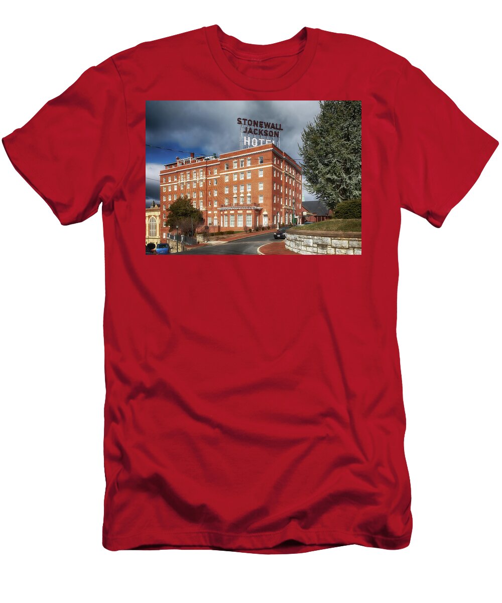 Staunton T-Shirt featuring the photograph Stonewall Jackson Hotel - Staunton Virginia by Susan Rissi Tregoning