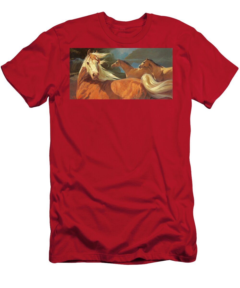 Western Art T-Shirt featuring the painting Storm Chasers by Carolyne Hawley