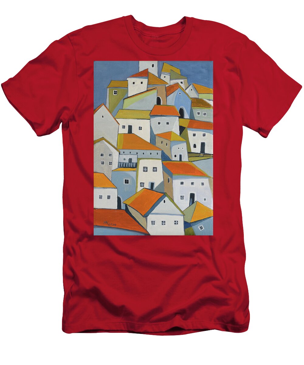 Cityscape T-Shirt featuring the painting Summer memories by Aniko Hencz