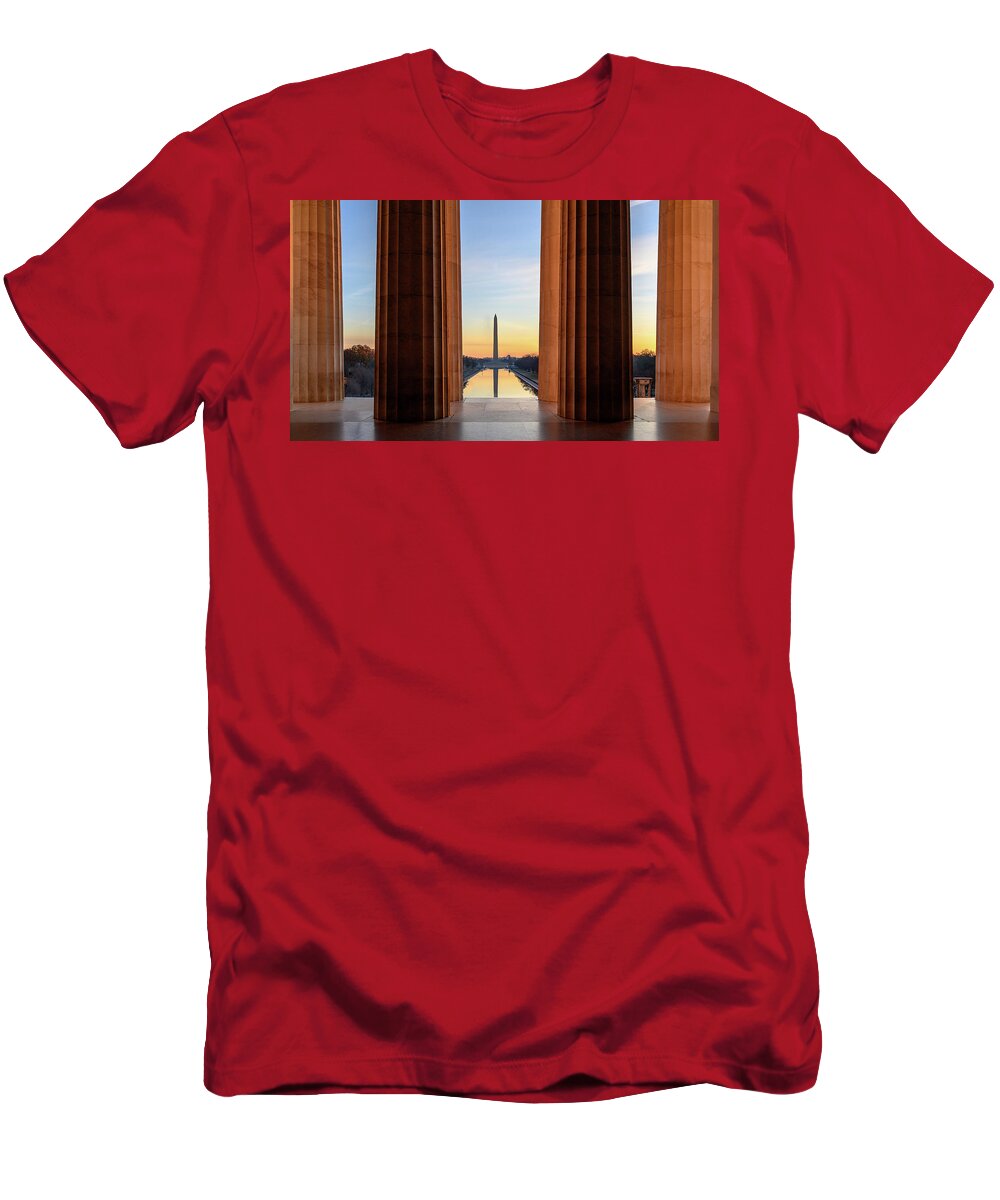Washington Monument T-Shirt featuring the photograph Sunrise on the National Mall by Robert Miller