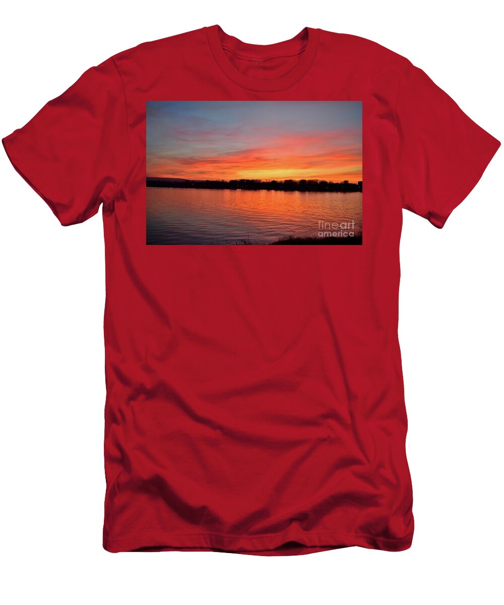 Nature T-Shirt featuring the photograph Sunset draped in vermilion over the river by Leonida Arte