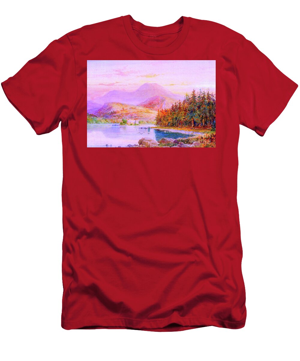 Landscape T-Shirt featuring the painting Sunset Loch Scotland by Jane Small