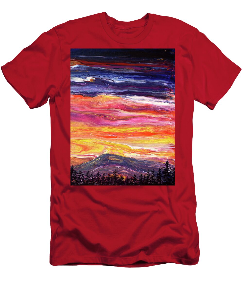 Marys Peak T-Shirt featuring the painting Sunset Over Mary's Peak by Laura Iverson