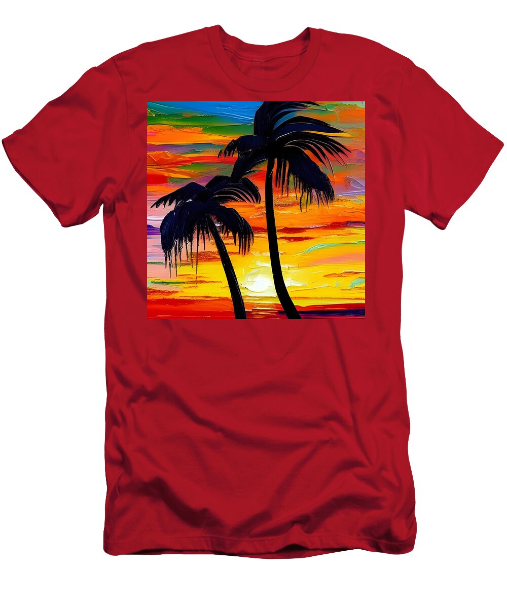 Sunset T-Shirt featuring the digital art Sunset Palms by Katrina Gunn