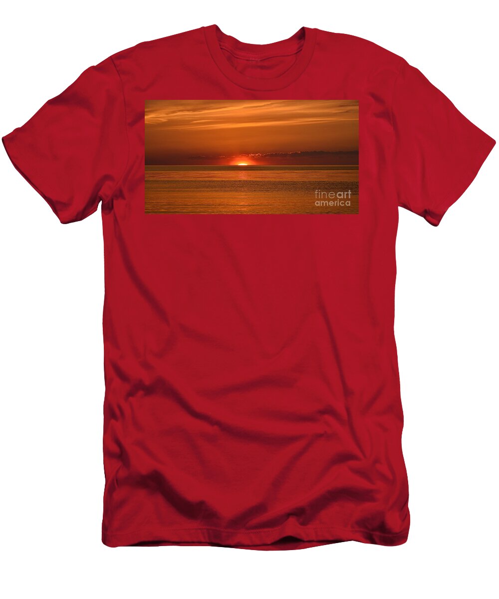 Halo T-Shirt featuring the photograph Sunset Sun Halo - Skaket Beach by Debra Banks