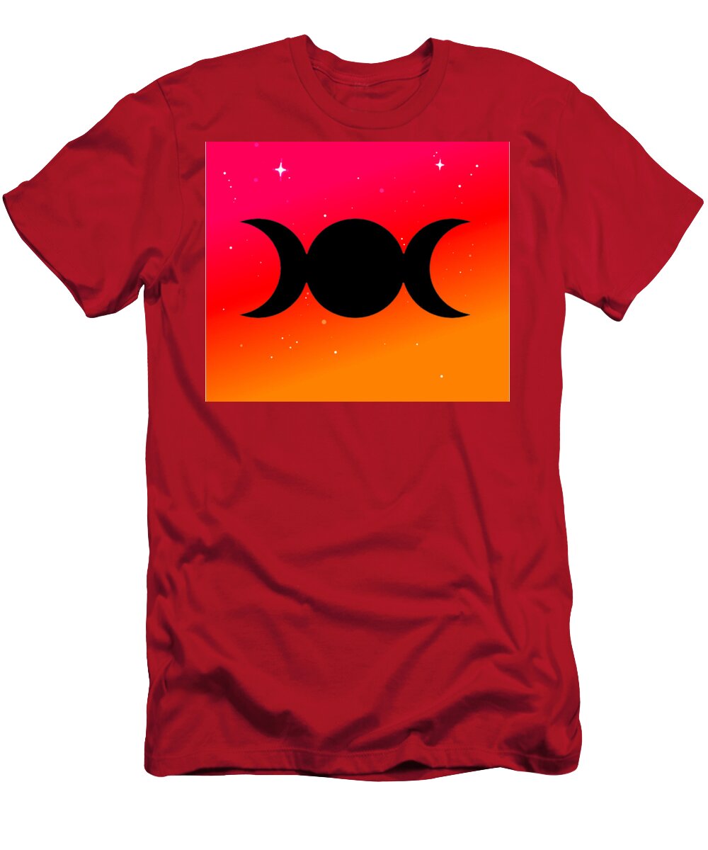 Digital T-Shirt featuring the digital art Sunset Triple Moon Goddess Symbol on Warm Ombre by Vicki Noble