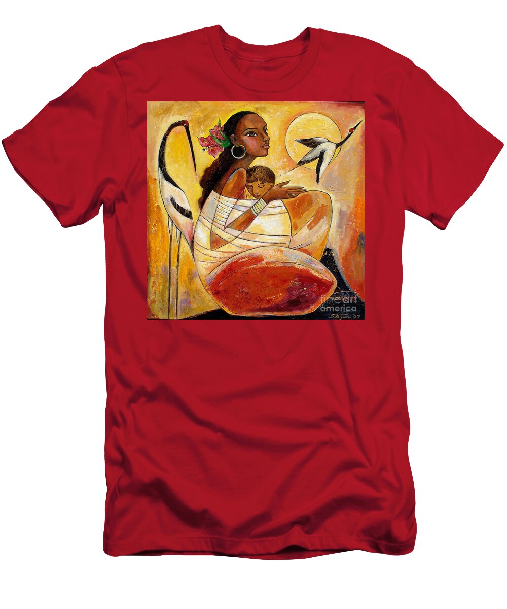 Mother And Child T-Shirt featuring the painting Sunshine Mother and Child by Shijun Munns