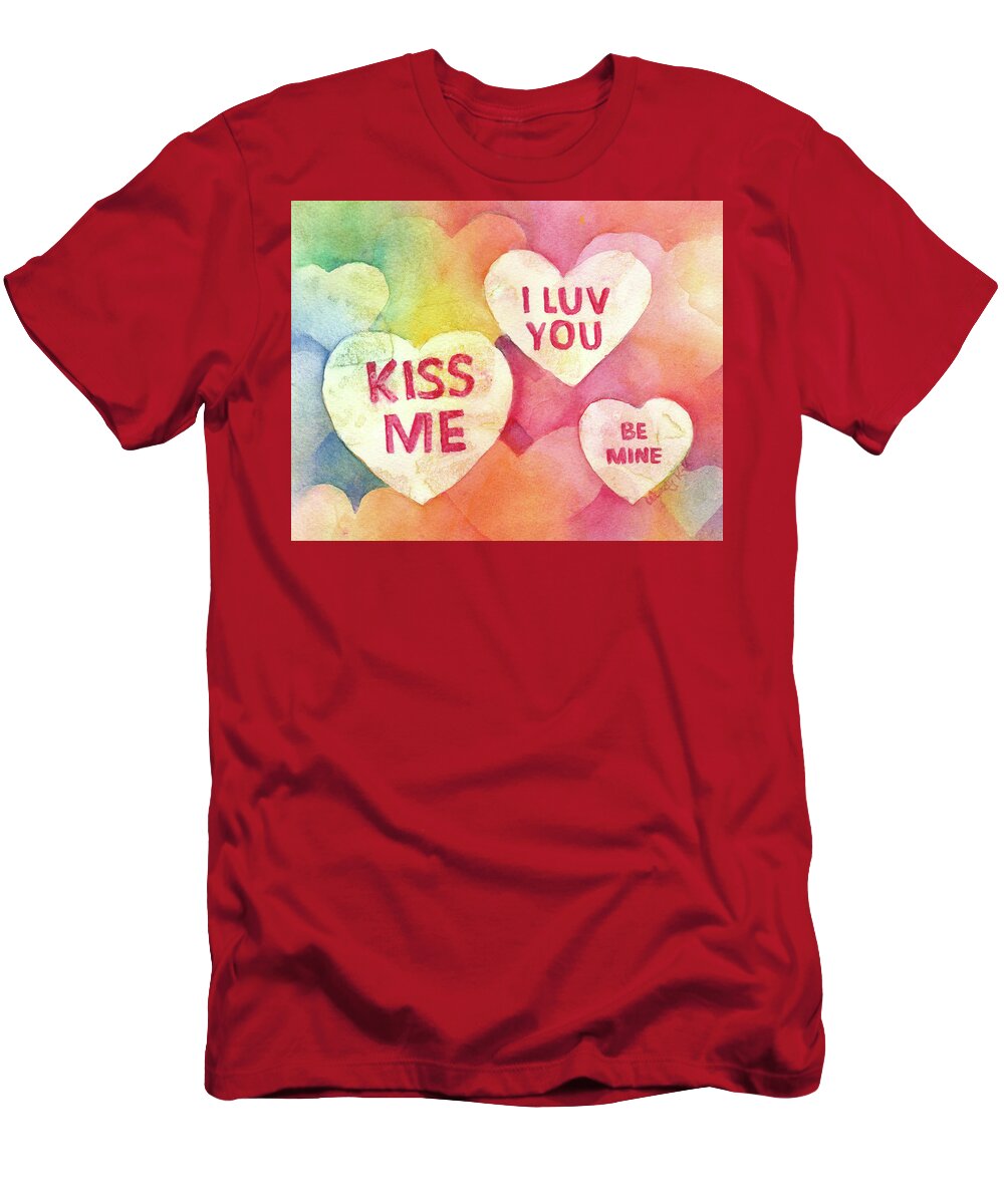 Sweetheart T-Shirt featuring the painting Sweetheart Candy Valentines by Wendy Keeney-Kennicutt